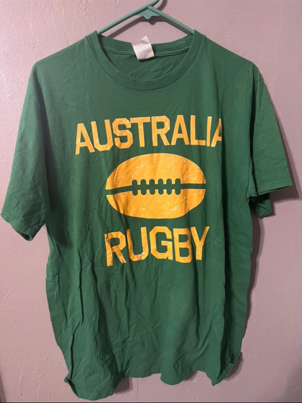 Port and Company Green Australia Rugby Tee with Yellow Print